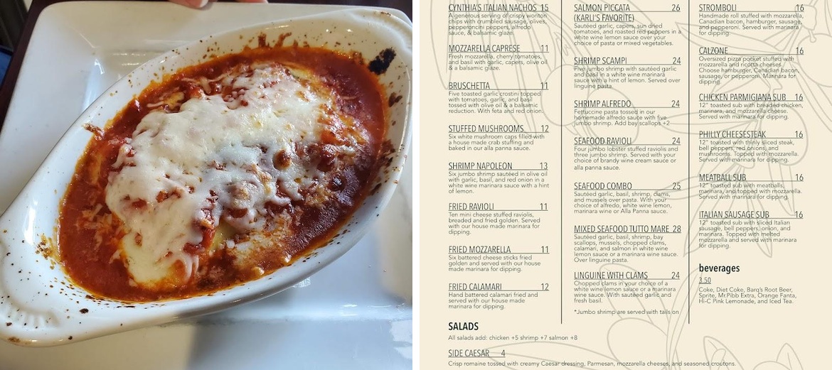 Bida's Italian Menu